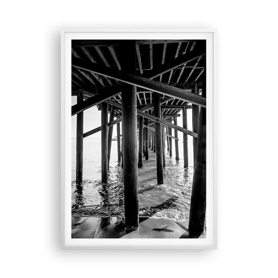 Obraz - Plakat - Plażowa kryjówka - 70x100cm - Pomost Ocean Kalifornia - Foto Plakaty w ramie koloru białego do Salonu Sypialni ARTTOR ARTTOR