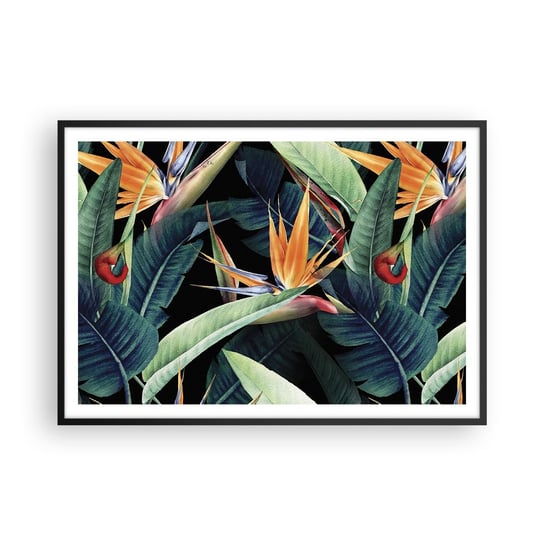 Obraz - Plakat - Płomienne kwiaty tropików - 100x70cm - Strelicja Królewska Kwiat Afryka - Foto Plakaty w ramie koloru czarnego do Salonu Sypialni ARTTOR ARTTOR