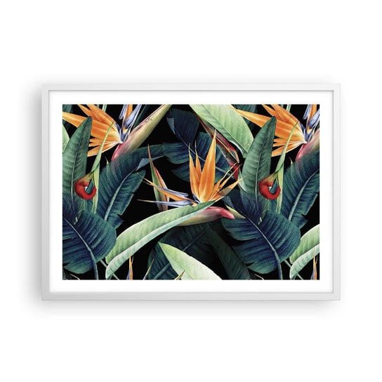 Obraz - Plakat - Płomienne kwiaty tropików - 70x50cm - Strelicja Królewska Kwiat Afryka - Nowoczesny modny obraz Plakat rama biała ARTTOR ARTTOR