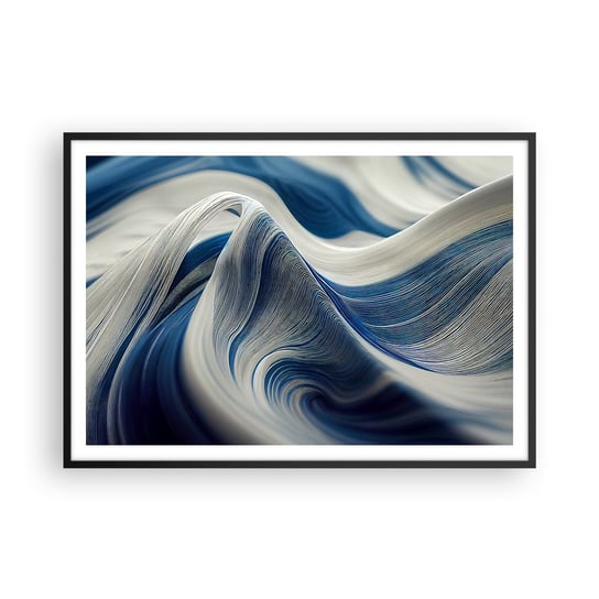 Obraz - Plakat - Płynność błękitu i bieli - 100x70cm - Farba Fala 3D - Foto Plakaty w ramie koloru czarnego do Salonu Sypialni ARTTOR ARTTOR