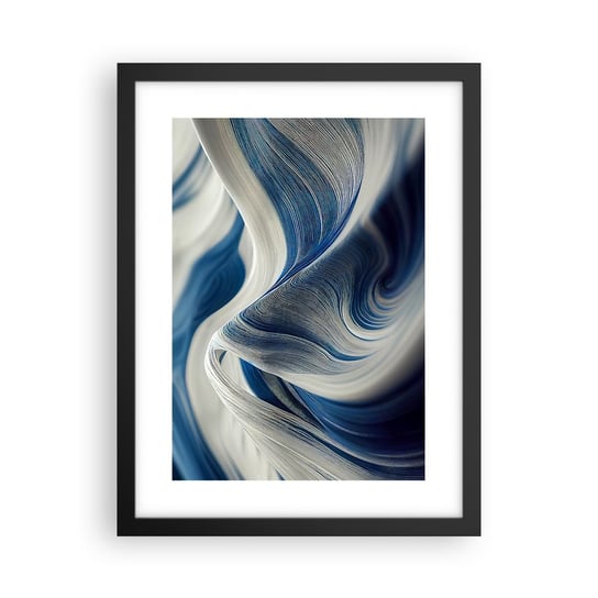 Obraz - Plakat - Płynność błękitu i bieli - 30x40cm - Farba Fala 3D - Foto Plakaty na ścianę w czarnej ramie - Plakat do Salonu Sypialni ARTTOR ARTTOR