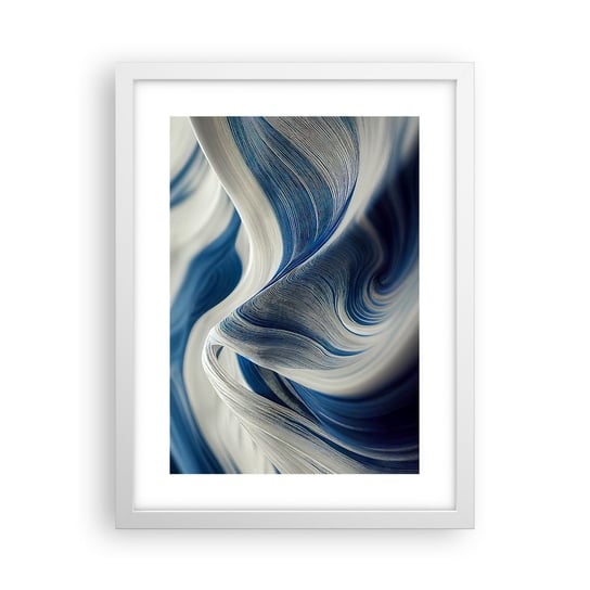 Obraz - Plakat - Płynność błękitu i bieli - 30x40cm - Farba Fala 3D - Foto Plakaty na ścianę w ramie białej - Plakat do Salonu Sypialni ARTTOR ARTTOR