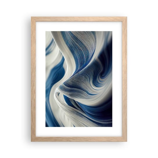 Obraz - Plakat - Płynność błękitu i bieli - 30x40cm - Farba Fala 3D - Foto Plakaty na ścianę w ramie jasny dąb - Plakat do Salonu Sypialni ARTTOR ARTTOR