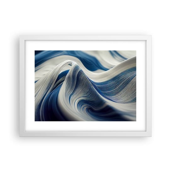 Obraz - Plakat - Płynność błękitu i bieli - 40x30cm - Farba Fala 3D - Foto Plakaty na ścianę w ramie białej - Plakat do Salonu Sypialni ARTTOR ARTTOR