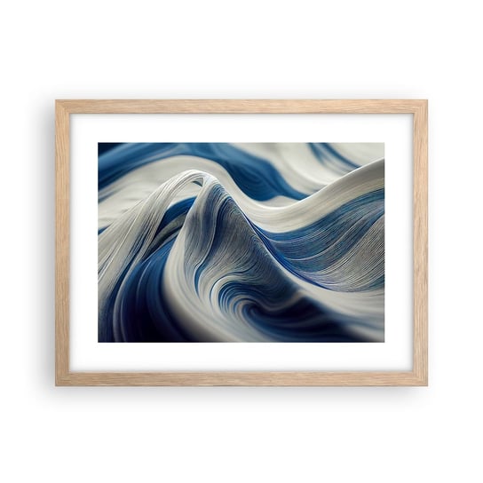 Obraz - Plakat - Płynność błękitu i bieli - 40x30cm - Farba Fala 3D - Foto Plakaty na ścianę w ramie jasny dąb - Plakat do Salonu Sypialni ARTTOR ARTTOR