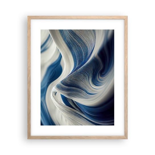 Obraz - Plakat - Płynność błękitu i bieli - 40x50cm - Farba Fala 3D - Foto Plakaty w ramie koloru jasny dąb do Salonu Sypialni ARTTOR ARTTOR