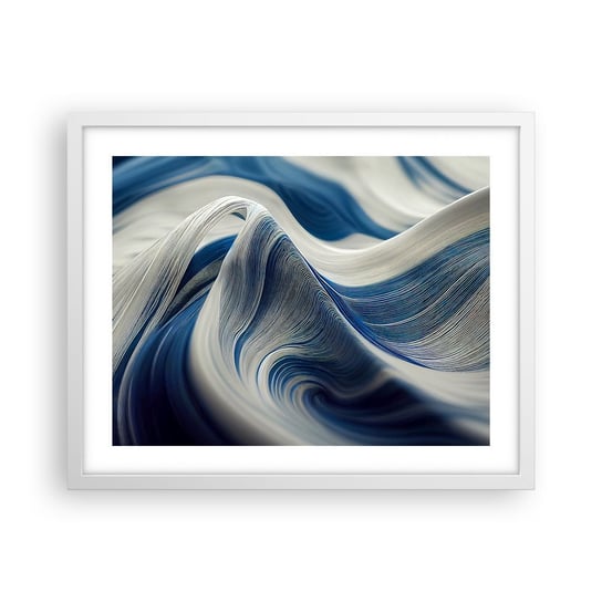 Obraz - Plakat - Płynność błękitu i bieli - 50x40cm - Farba Fala 3D - Foto Plakaty w ramie koloru białego do Salonu Sypialni ARTTOR ARTTOR
