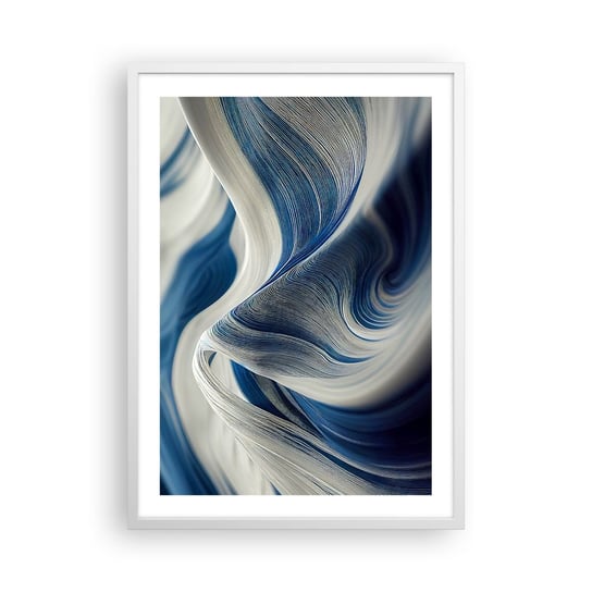 Obraz - Plakat - Płynność błękitu i bieli - 50x70cm - Farba Fala 3D - Nowoczesny modny obraz Plakat rama biała ARTTOR ARTTOR