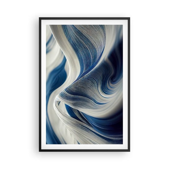 Obraz - Plakat - Płynność błękitu i bieli - 61x91cm - Farba Fala 3D - Foto Plakaty na ścianę w czarnej ramie - Plakat do Salonu Sypialni ARTTOR ARTTOR