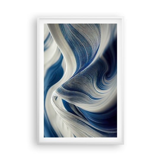 Obraz - Plakat - Płynność błękitu i bieli - 61x91cm - Farba Fala 3D - Foto Plakaty na ścianę w ramie białej - Plakat do Salonu Sypialni ARTTOR ARTTOR
