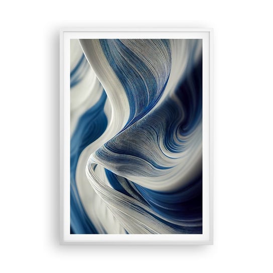 Obraz - Plakat - Płynność błękitu i bieli - 70x100cm - Farba Fala 3D - Foto Plakaty w ramie koloru białego do Salonu Sypialni ARTTOR ARTTOR