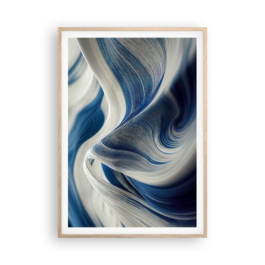 Obraz - Plakat - Płynność błękitu i bieli - 70x100cm - Farba Fala 3D - Foto Plakaty w ramie koloru jasny dąb do Salonu Sypialni ARTTOR ARTTOR