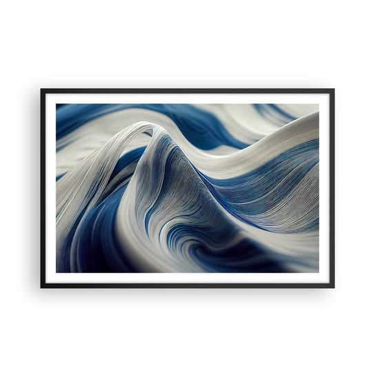 Obraz - Plakat - Płynność błękitu i bieli - 91x61cm - Farba Fala 3D - Foto Plakaty na ścianę w czarnej ramie - Plakat do Salonu Sypialni ARTTOR ARTTOR