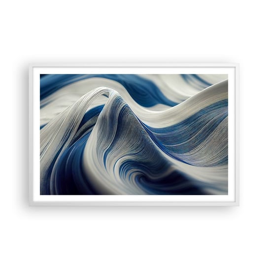 Obraz - Plakat - Płynność błękitu i bieli - 91x61cm - Farba Fala 3D - Foto Plakaty na ścianę w ramie białej - Plakat do Salonu Sypialni ARTTOR ARTTOR