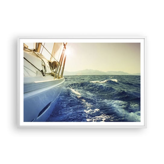 Obraz - Plakat - Po przygodę - 100x70cm - Jacht Żaglówka Morze - Foto Plakaty w ramie koloru białego do Salonu Sypialni ARTTOR ARTTOR