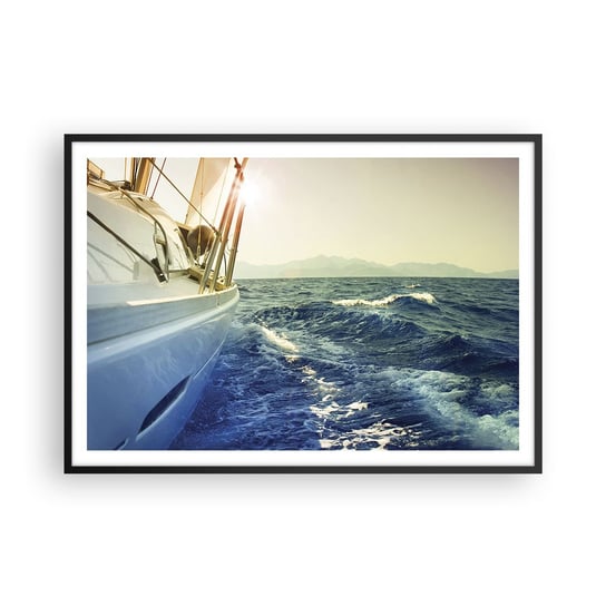 Obraz - Plakat - Po przygodę - 100x70cm - Jacht Żaglówka Morze - Foto Plakaty w ramie koloru czarnego do Salonu Sypialni ARTTOR ARTTOR