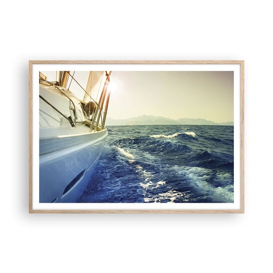 Obraz - Plakat - Po przygodę - 100x70cm - Jacht Żaglówka Morze - Foto Plakaty w ramie koloru jasny dąb do Salonu Sypialni ARTTOR ARTTOR