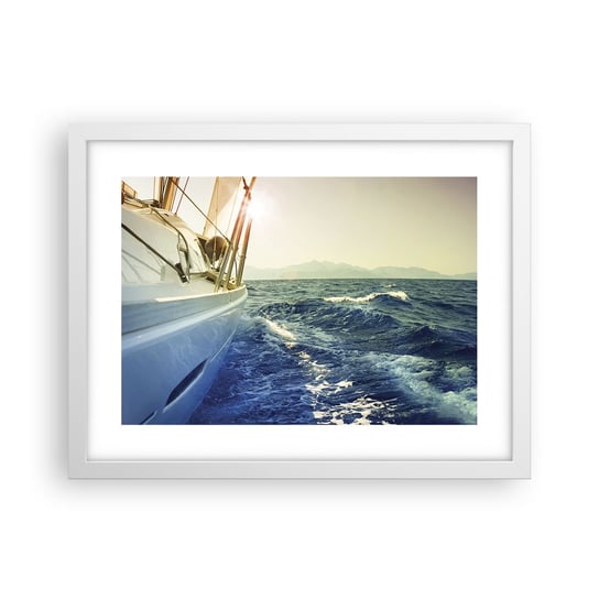 Obraz - Plakat - Po przygodę - 40x30cm - Jacht Żaglówka Morze - Foto Plakaty na ścianę w ramie białej - Plakat do Salonu Sypialni ARTTOR ARTTOR