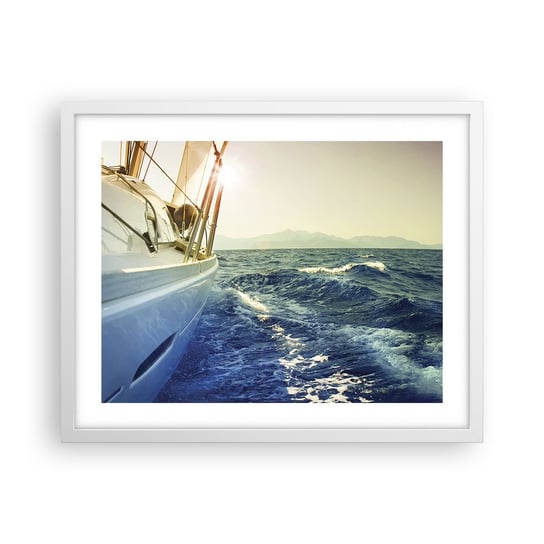 Obraz - Plakat - Po przygodę - 50x40cm - Jacht Żaglówka Morze - Foto Plakaty w ramie koloru białego do Salonu Sypialni ARTTOR ARTTOR