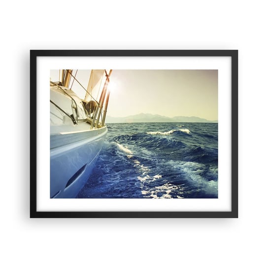 Obraz - Plakat - Po przygodę - 50x40cm - Jacht Żaglówka Morze - Foto Plakaty w ramie koloru czarnego do Salonu Sypialni ARTTOR ARTTOR