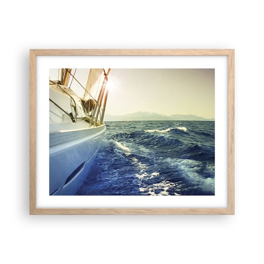 Obraz - Plakat - Po przygodę - 50x40cm - Jacht Żaglówka Morze - Foto Plakaty w ramie koloru jasny dąb do Salonu Sypialni ARTTOR ARTTOR
