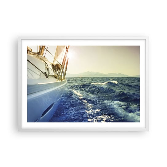 Obraz - Plakat - Po przygodę - 70x50cm - Jacht Żaglówka Morze - Nowoczesny modny obraz Plakat rama biała ARTTOR ARTTOR