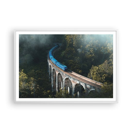 Obraz - Plakat - Pociąg do natury - 100x70cm - Most Kolejowy Krajobraz Górski Pociąg Pasażerski - Foto Plakaty w ramie koloru białego do Salonu Sypialni ARTTOR ARTTOR