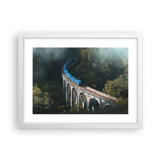 Obraz - Plakat - Pociąg do natury - 40x30cm - Most Kolejowy Krajobraz Górski Pociąg Pasażerski - Foto Plakaty na ścianę w ramie białej - Plakat do Salonu Sypialni ARTTOR ARTTOR