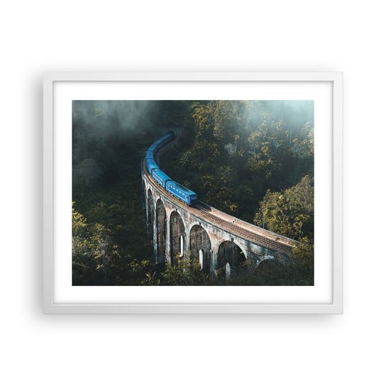 Obraz - Plakat - Pociąg do natury - 50x40cm - Most Kolejowy Krajobraz Górski Pociąg Pasażerski - Foto Plakaty w ramie koloru białego do Salonu Sypialni ARTTOR ARTTOR