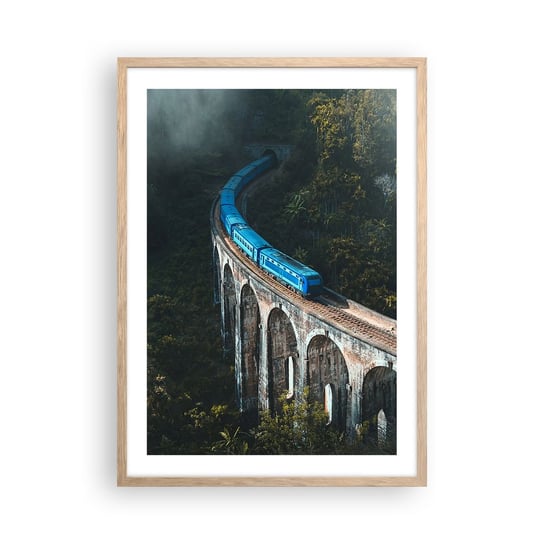 Obraz - Plakat - Pociąg do natury - 50x70cm - Most Kolejowy Krajobraz Górski Pociąg Pasażerski - Nowoczesny modny obraz Plakat rama jasny dąb ARTTOR ARTTOR