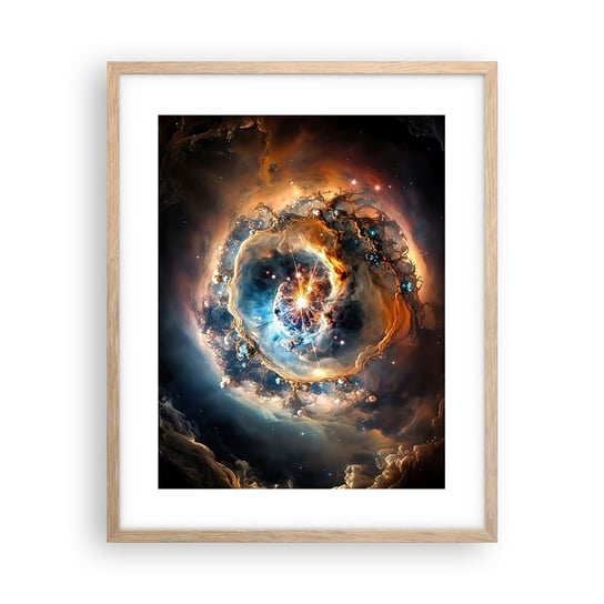 Obraz - Plakat - Początek - 40x50cm - Wszechświat Kosmos Galaktyka - Foto Plakaty w ramie koloru jasny dąb do Salonu Sypialni ARTTOR ARTTOR