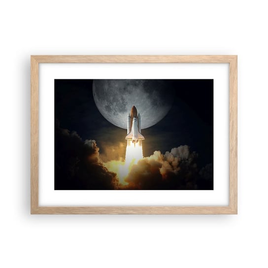 Obraz - Plakat - Początek nieziemskiej przygody - 40x30cm - Księżyc Rakieta Kosmiczna Nasa - Foto Plakaty na ścianę w ramie jasny dąb - Plakat do Salonu Sypialni ARTTOR ARTTOR