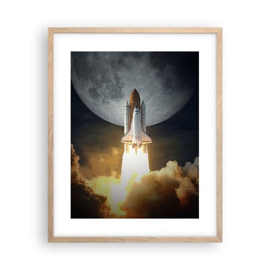 Obraz - Plakat - Początek nieziemskiej przygody - 40x50cm - Księżyc Rakieta Kosmiczna Nasa - Foto Plakaty w ramie koloru jasny dąb do Salonu Sypialni ARTTOR ARTTOR