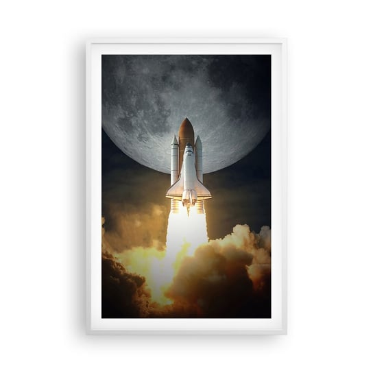 Obraz - Plakat - Początek nieziemskiej przygody - 61x91cm - Księżyc Rakieta Kosmiczna Nasa - Foto Plakaty na ścianę w ramie białej - Plakat do Salonu Sypialni ARTTOR ARTTOR