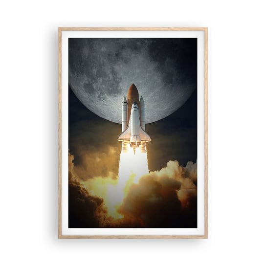 Obraz - Plakat - Początek nieziemskiej przygody - 70x100cm - Księżyc Rakieta Kosmiczna Nasa - Foto Plakaty w ramie koloru jasny dąb do Salonu Sypialni ARTTOR ARTTOR