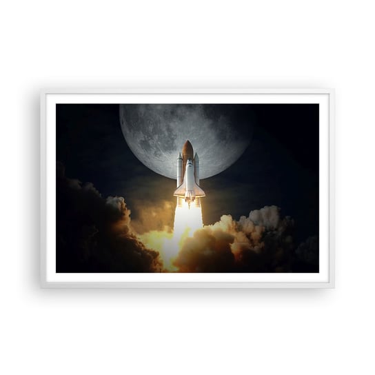 Obraz - Plakat - Początek nieziemskiej przygody - 91x61cm - Księżyc Rakieta Kosmiczna Nasa - Foto Plakaty na ścianę w ramie białej - Plakat do Salonu Sypialni ARTTOR ARTTOR
