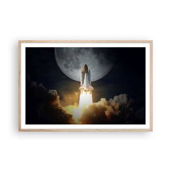 Obraz - Plakat - Początek nieziemskiej przygody - 91x61cm - Księżyc Rakieta Kosmiczna Nasa - Foto Plakaty na ścianę w ramie jasny dąb - Plakat do Salonu Sypialni ARTTOR ARTTOR