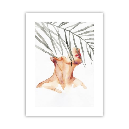 Obraz - Plakat - Poczuć puls tropików - 30x40cm - Twarz Kobiety Liść Palmowy Tajemnica - Foto Plakaty na ścianę bez ramy - Plakat do Salonu Sypialni ARTTOR ARTTOR