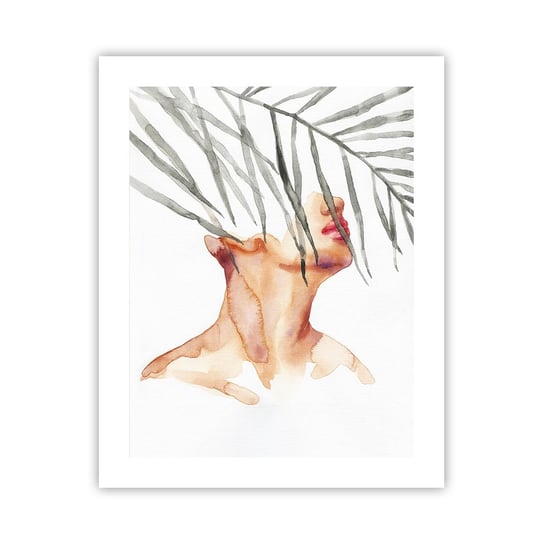 Obraz - Plakat - Poczuć puls tropików - 40x50cm - Twarz Kobiety Liść Palmowy Tajemnica - Foto Plakaty bez ramy do Salonu Sypialni ARTTOR ARTTOR