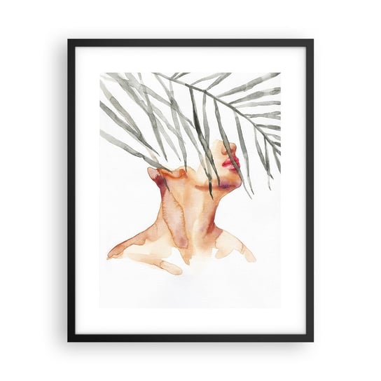 Obraz - Plakat - Poczuć puls tropików - 40x50cm - Twarz Kobiety Liść Palmowy Tajemnica - Foto Plakaty w ramie koloru czarnego do Salonu Sypialni ARTTOR ARTTOR
