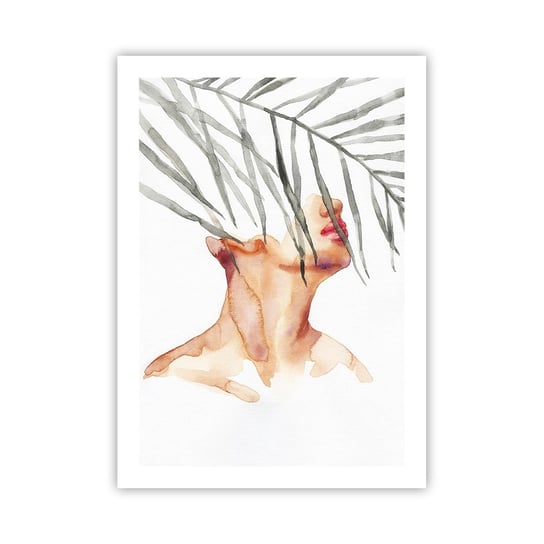 Obraz - Plakat - Poczuć puls tropików - 50x70cm - Twarz Kobiety Liść Palmowy Tajemnica - Nowoczesny modny obraz Plakat bez ramy do Salonu Sypialni ARTTOR ARTTOR