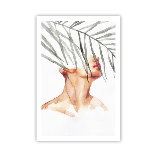 Obraz - Plakat - Poczuć puls tropików - 61x91cm - Twarz Kobiety Liść Palmowy Tajemnica - Foto Plakaty na ścianę bez ramy - Plakat do Salonu Sypialni ARTTOR ARTTOR