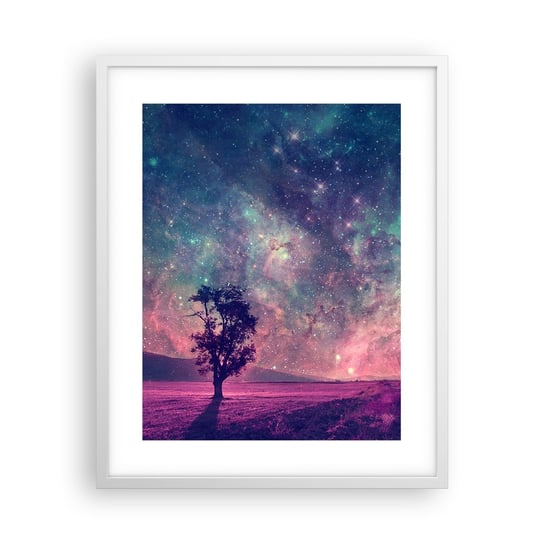 Obraz - Plakat - Pod magicznym niebem - 40x50cm - Krajobraz Drzewo Wrzos - Foto Plakaty w ramie koloru białego do Salonu Sypialni ARTTOR ARTTOR