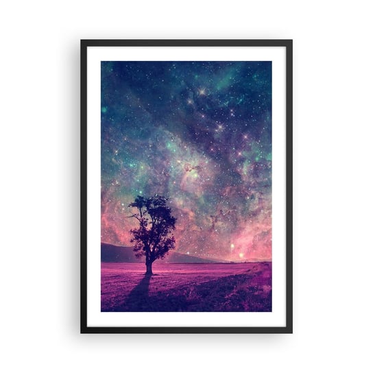 Obraz - Plakat - Pod magicznym niebem - 50x70cm - Krajobraz Drzewo Wrzos - Nowoczesny modny obraz Plakat czarna rama ARTTOR ARTTOR