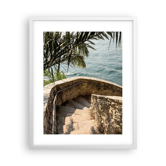 Obraz - Plakat - Pod słońcem Italii - 40x50cm - Schody Zejście Morze - Foto Plakaty w ramie koloru białego do Salonu Sypialni ARTTOR ARTTOR