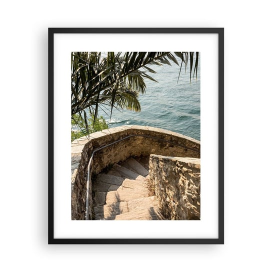Obraz - Plakat - Pod słońcem Italii - 40x50cm - Schody Zejście Morze - Foto Plakaty w ramie koloru czarnego do Salonu Sypialni ARTTOR ARTTOR