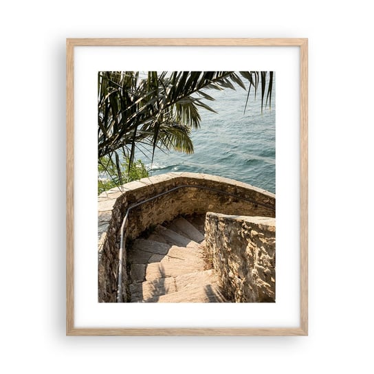 Obraz - Plakat - Pod słońcem Italii - 40x50cm - Schody Zejście Morze - Foto Plakaty w ramie koloru jasny dąb do Salonu Sypialni ARTTOR ARTTOR