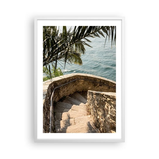 Obraz - Plakat - Pod słońcem Italii - 50x70cm - Schody Zejście Morze - Nowoczesny modny obraz Plakat rama biała ARTTOR ARTTOR