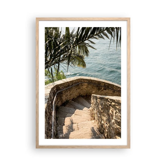 Obraz - Plakat - Pod słońcem Italii - 50x70cm - Schody Zejście Morze - Nowoczesny modny obraz Plakat rama jasny dąb ARTTOR ARTTOR