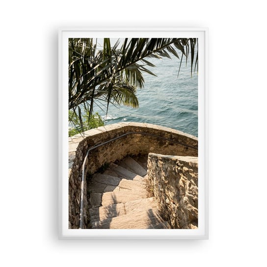 Obraz - Plakat - Pod słońcem Italii - 70x100cm - Schody Zejście Morze - Foto Plakaty w ramie koloru białego do Salonu Sypialni ARTTOR ARTTOR